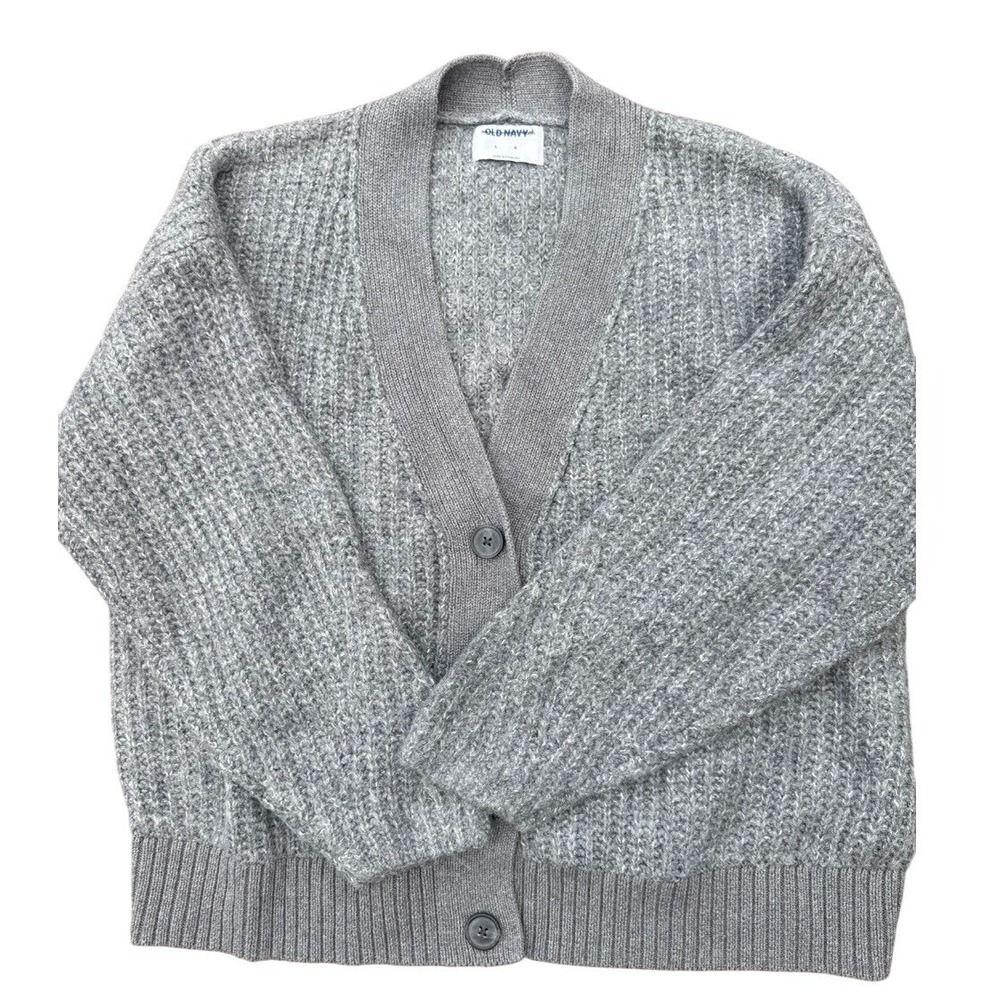Old Navy Cardigan Sweater Women Large Gray Chunky Knit Button Front NWOT